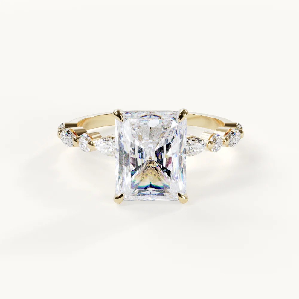 Jolie Radiant Ring with Accent Stones, 3 ct, Yellow Gold – Engagement Ring by Velur