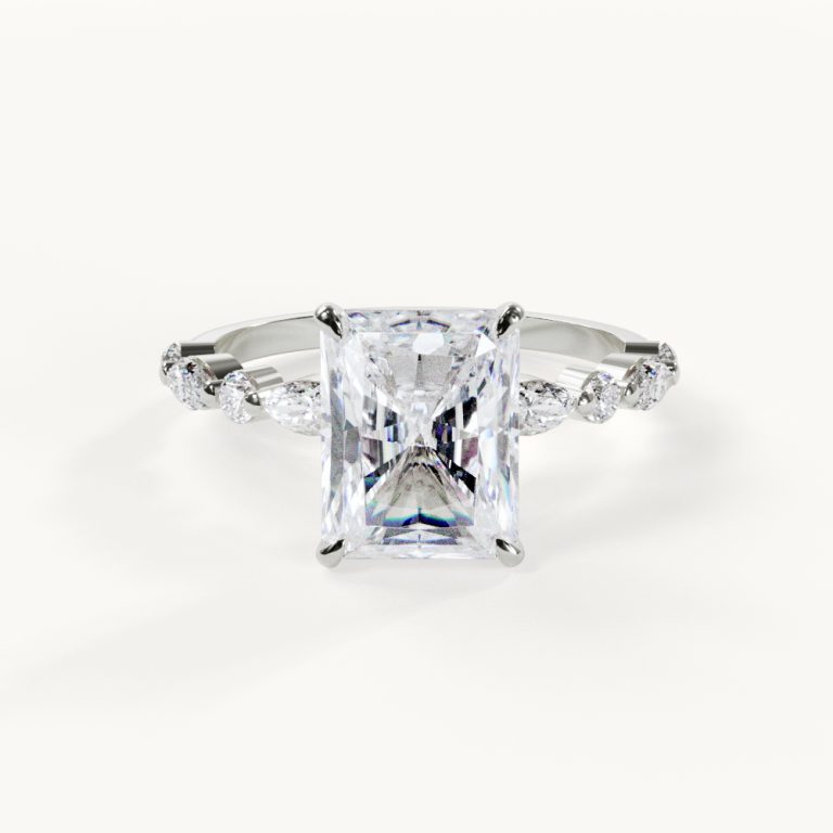 Jolie Radiant Ring with Accent Stones, 3 ct, White Gold – Engagement Ring by Velur