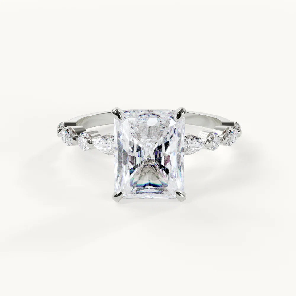 Jolie Radiant Ring mit Akzentsteinen 3 ct Weißgold – Verlobungsring von Velur