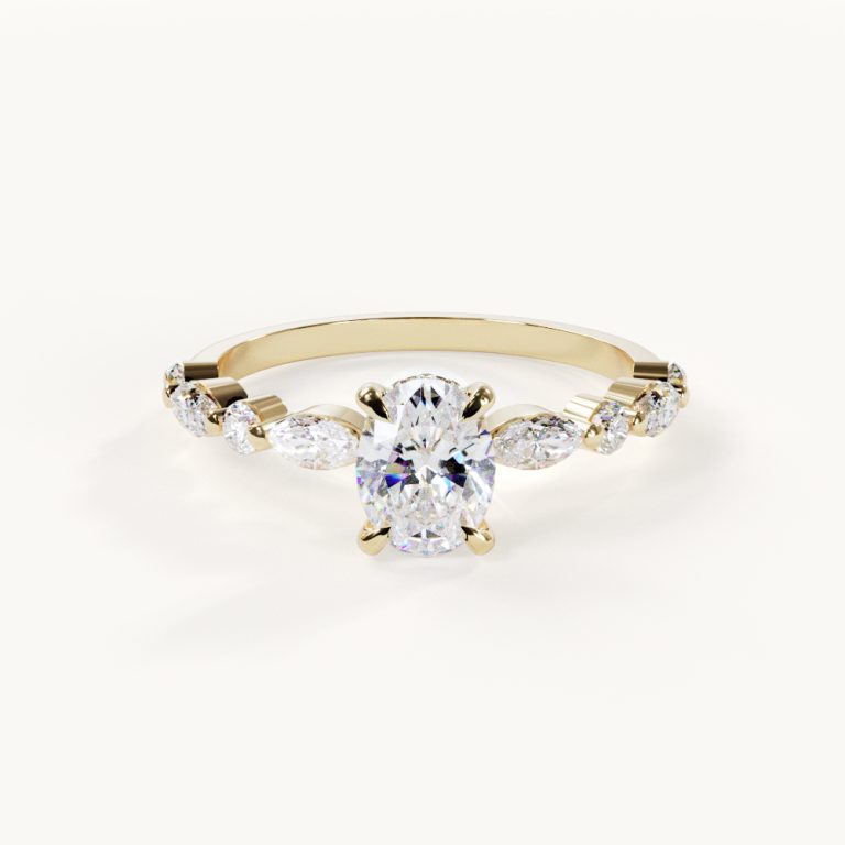 Lumière Petite - Oval Ring with Accent Stones, 0.7 ct, Yellow Gold – Engagement Ring by Velur