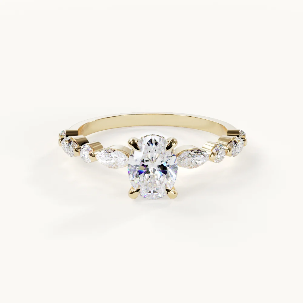 Lumière Petite - Ovaler Ring mit Akzentsteinen 0,7 ct Gelbgold – Verlobungsring von Velur