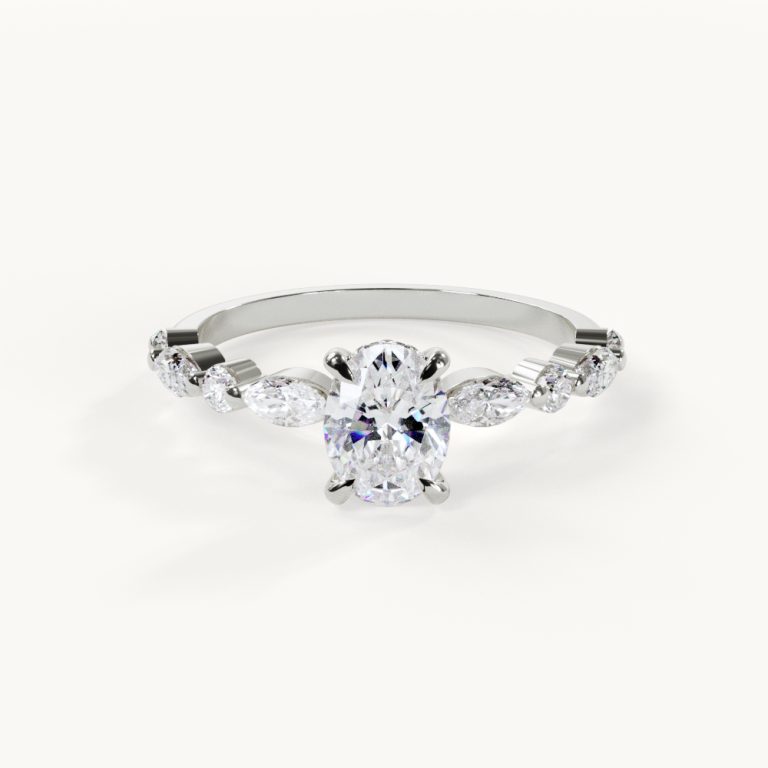 Lumière Petite - Oval Ring with Accent Stones, 0.7 ct, White Gold – Engagement Ring by Velur