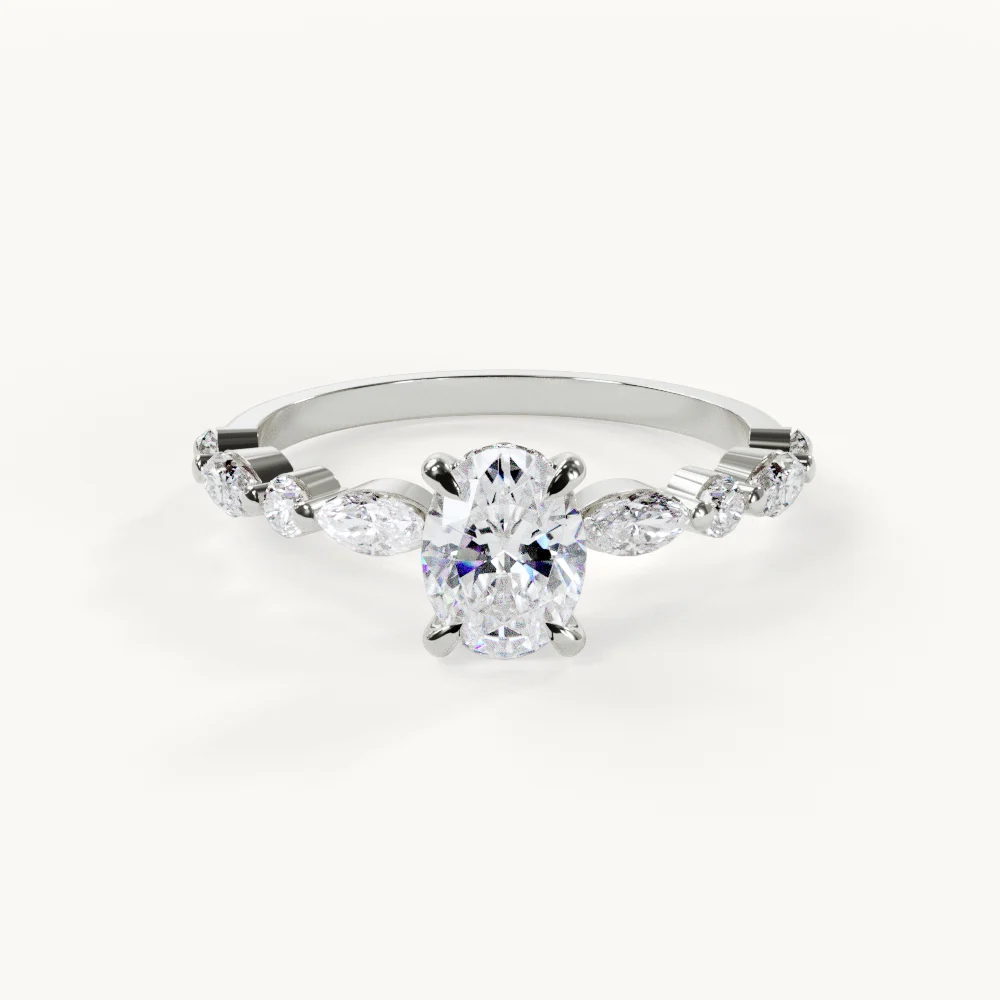 Lumière Petite - Ovaler Ring mit Akzentsteinen 0,7 ct Weißgold – Verlobungsring von Velur