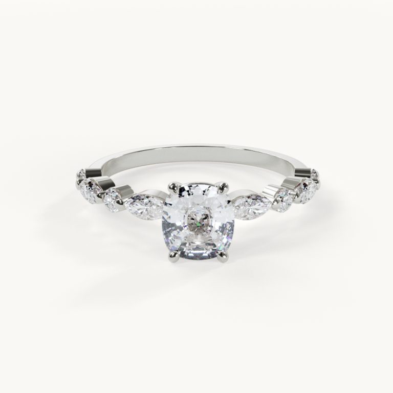 Vivé Elongated Cushion Ring with Accent Stones, 1 ct, White Gold – Engagement Ring by Velur