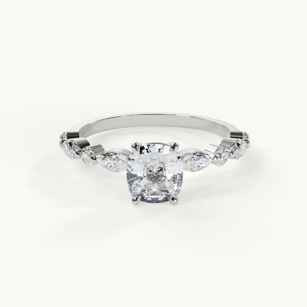 Vivé Elongated Cushion Ring mit Akzentsteinen 1 ct Weißgold – Verlobungsring von Velur