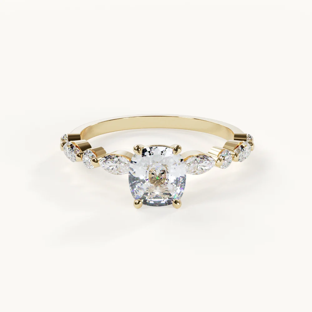 Vivé Elongated Cushion Ring mit Akzentsteinen 1 ct Gelbgold – Verlobungsring von Velur