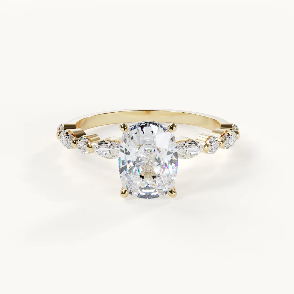 Vivé Elongated Cushion Ring with Accent Stones, 2 ct, Yellow Gold – Engagement Ring by Velur