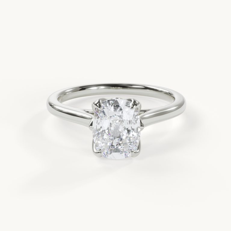 Florale Ange - Cushion Solitaire Ring with Tulip Setting - White Gold / Platinum, 2 ct.