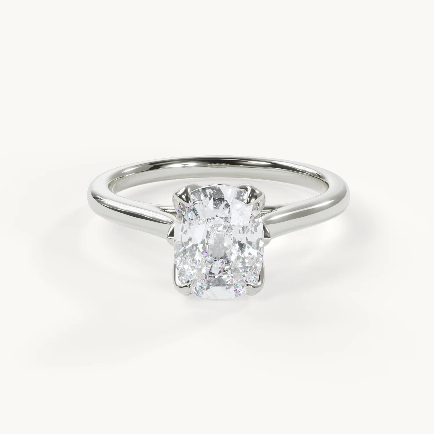 Florale Ange - Cushion Solitär Ring mit Tulpenfassung - Weißgold / Platin, 2 ct.