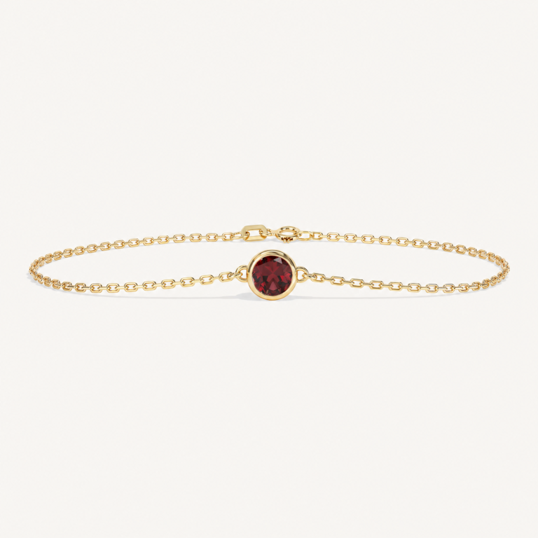 Liora-Geburtsstein-Armband in Gelbgold mit rundem rotem Granat