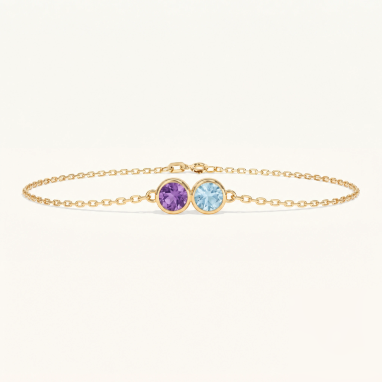 Liora-Duo-Armband in Gelbgold mit Amethyst und Aquamarin