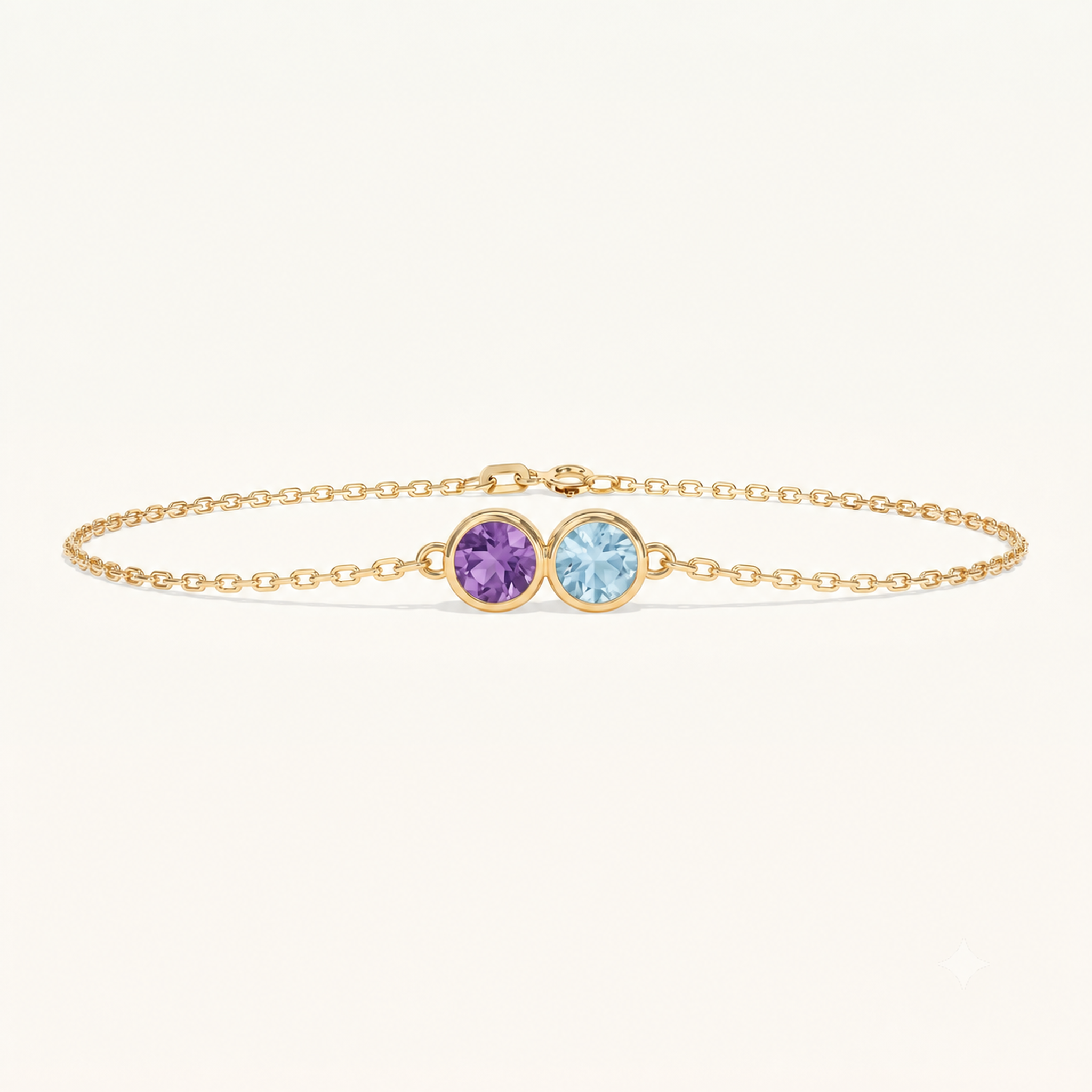 Liora Duo Birthstone Bracelet in Gold with Amethyst and Aquamarine