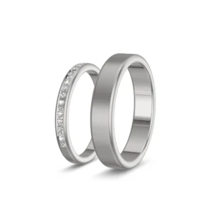 Lisière – Feinmatte Memoire Wedding Bands in 585 White Gold with 15 Lab-Grown Diamonds