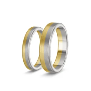 Ligne – Two-Tone Longitudinal Matte Wedding Bands in 585 Yellow Gold &amp; White Gold