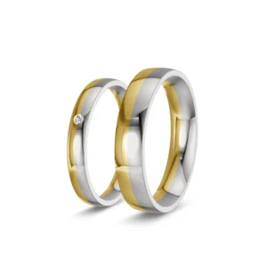 Duo – Two-Tone Wedding Bands in 585 Yellow Gold &amp; White Gold with a Lab-Grown Diamond