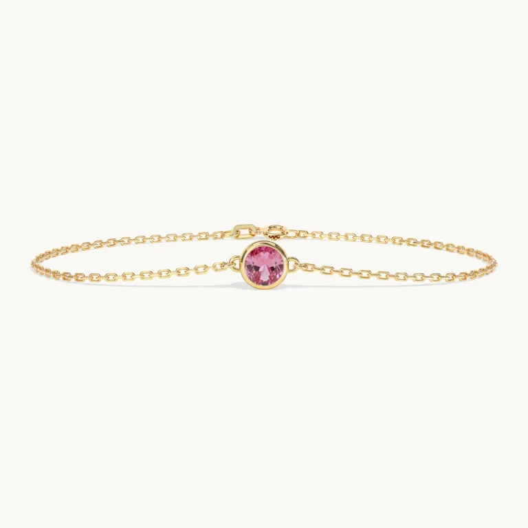 Liora-armband met geboortesteen en roze toermalijn in geelgoud