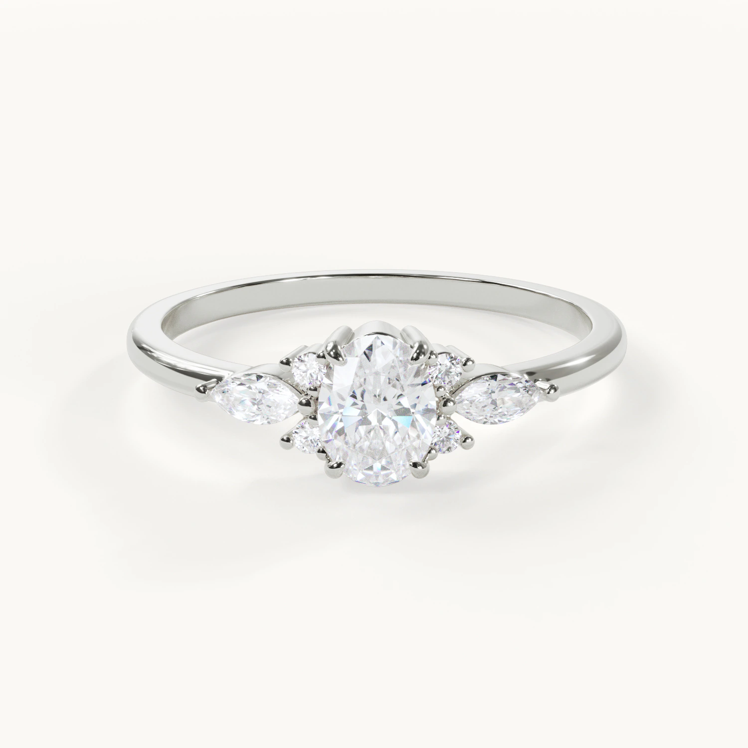 Muse Lumière Engagement Ring with an oval 0.5-ct. center stone in white gold or platinum – Front view