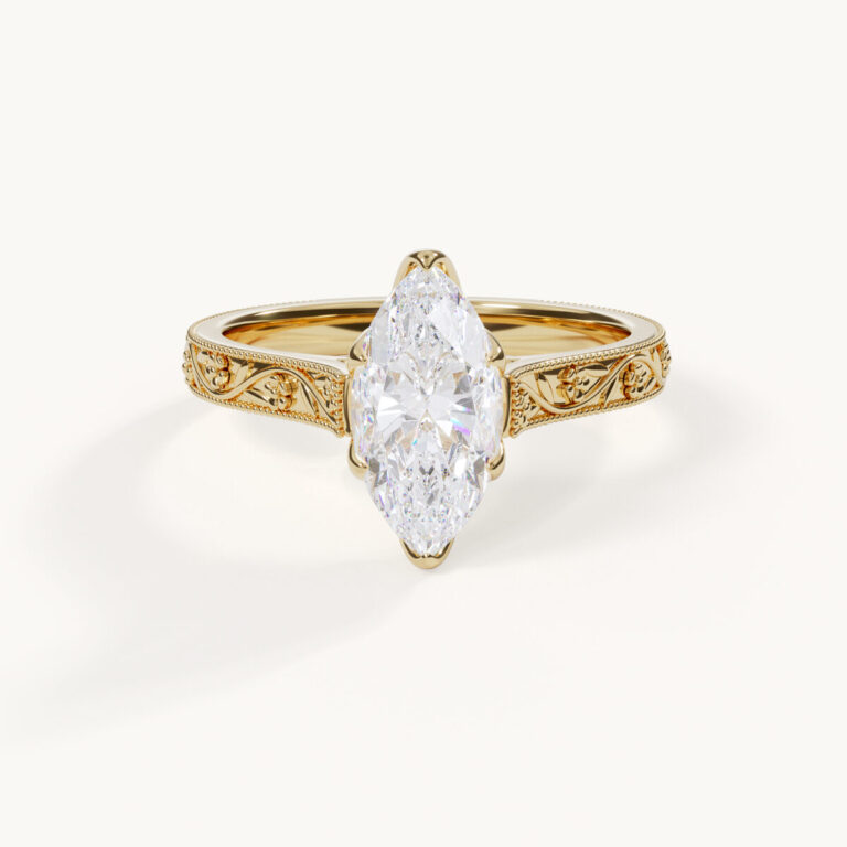Fleur Chérie - Marquise-ring met gegraveerde ringband
