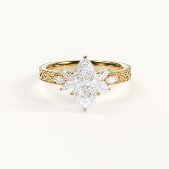 Homepage NEW disign 11 Allée en Fleur Marquise Engagement Ring in Yellow Gold