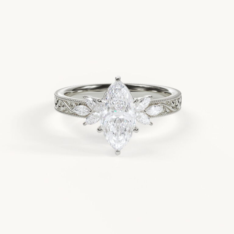 Allée en Fleur Marquise Engagement Ring in White Gold