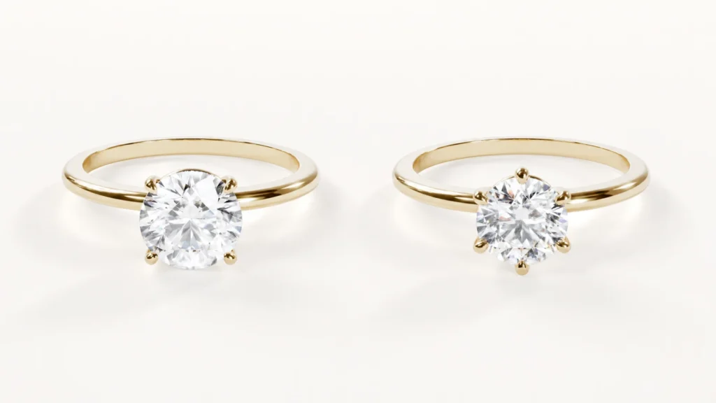 Vergleich eines Rings mit vier Krappen links und sechs Krappen rechts