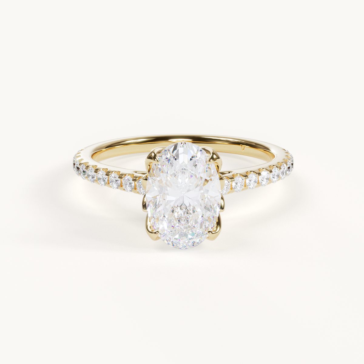 Mon Amour - Ovaler Pavé Ring mit Tulpenfassung - Gelbgold, 2 ct.