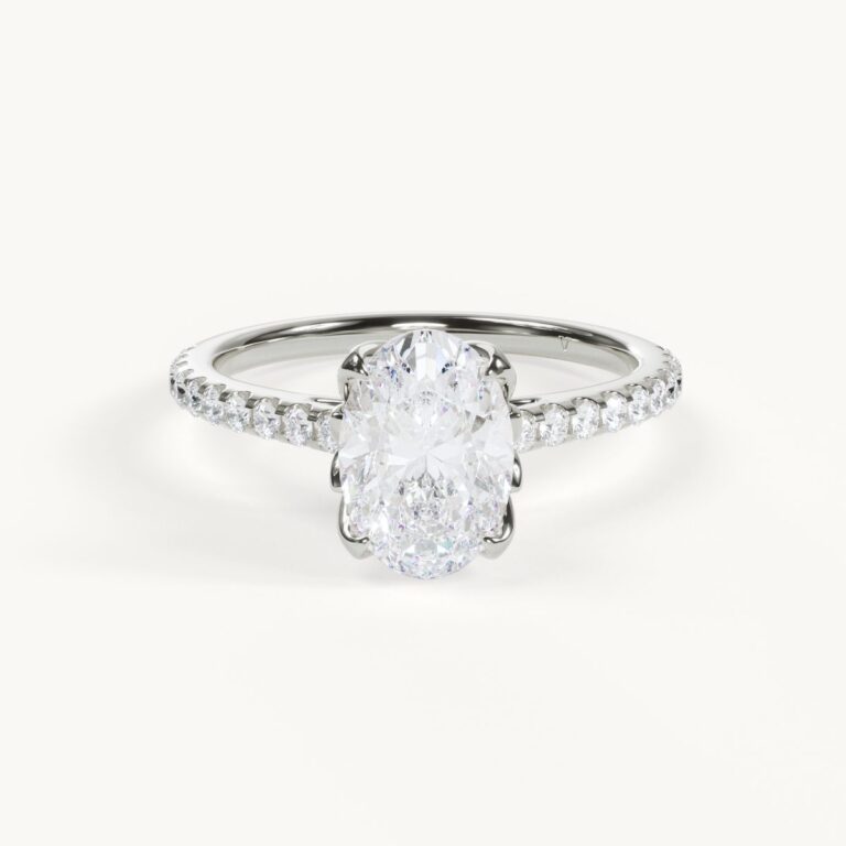 Mon Amour - Oval Pavé Ring with Tulip Setting - White Gold / Platinum, 2 ct.