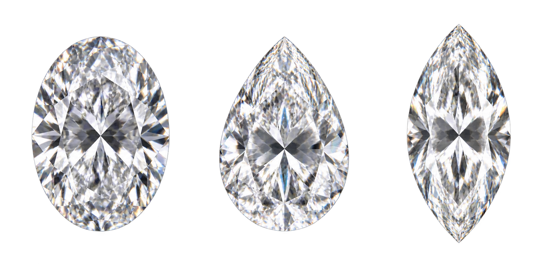 AI illustration of oval, teardrop and navette shapes with dark facets in the center