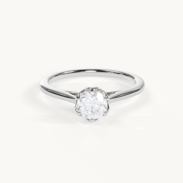Fleur Éternelle - Rund Solitär Ring mit Tulpenfassung - Weißgold / Platin, 0,5 ct.