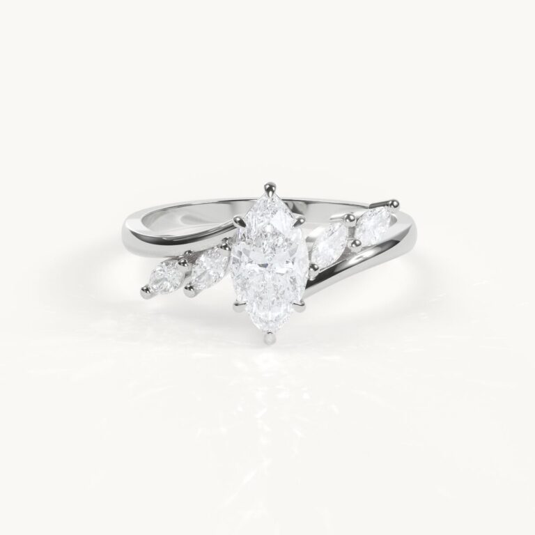 Betty - Marquise Ring mit Akzentsteinen - Weißgold / Platin, 0,7 ct.