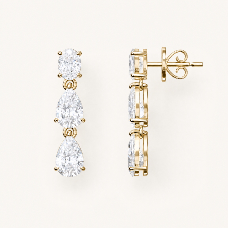 Camélia Ohrstecker in 14K Gelbgold mit ovalem Stein und Tropfensteinen